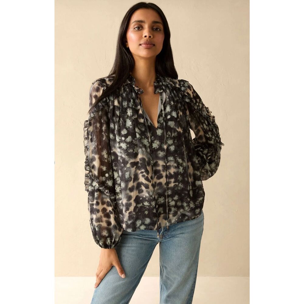Marie Oliver Jade speckled silk blend blouse